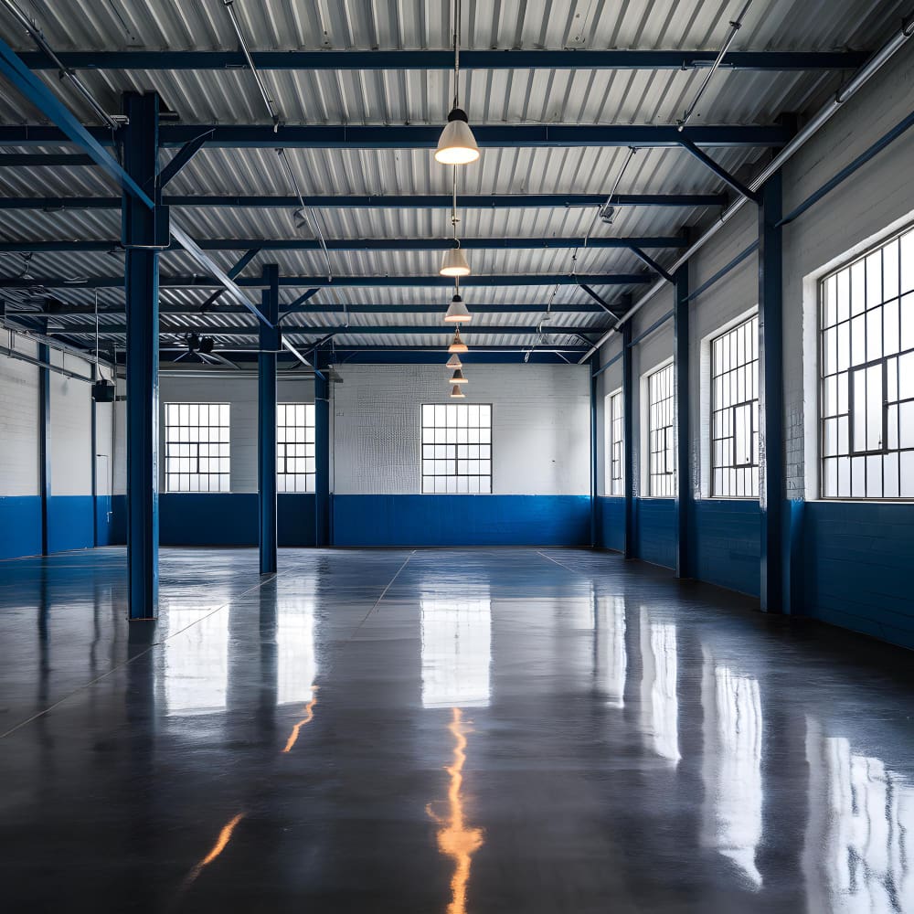 Acid stained concrete floor in a commercial warehouse, installed by Black Mountain Epoxy Floors in Spearfish, SD.